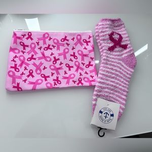 Breast Cancer Awareness Fuzzy socks and small bag